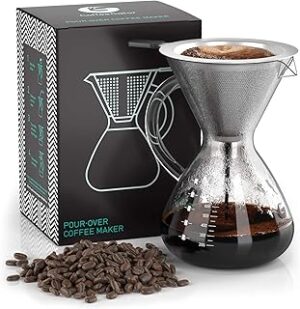 Coffee Gator Pour Over Coffee Maker - 27 oz Paperless, Portable, Drip Coffee Brewer Pour Over Set w/Glass Carafe & Stainless-Steel Mesh Filter, 800ml Clear 3 81EBVbHDgPL. AC UL320